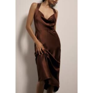 New Anthropologie by Paige Marcel Silk Midi Dress $429 SIZE 14 Plum Raisin